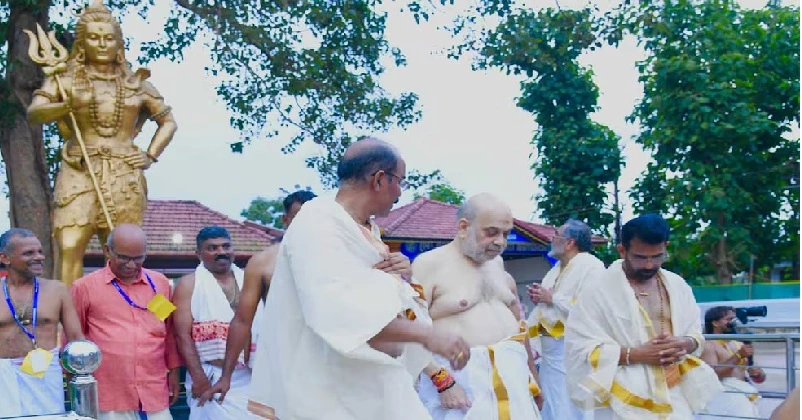 രാജരാജേശ്വര ക്ഷേത്രത്തിൽ പട്ടം താലിയും , പൊന്നിൻ കുടവും സമർപ്പിച്ച് അമിത് ഷാ