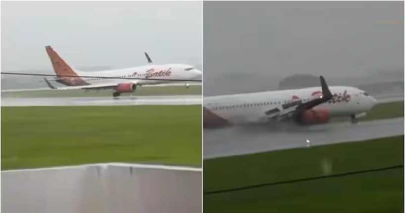 ഒന്ന് അങ്ങോട്ടോ , ഒന്ന് ഇങ്ങോട്ടോ ; ലാൻഡിംഗിനിടെ ചരിഞ്ഞ് വിമാനം : ഞെട്ടിക്കുന്ന വീഡിയോ