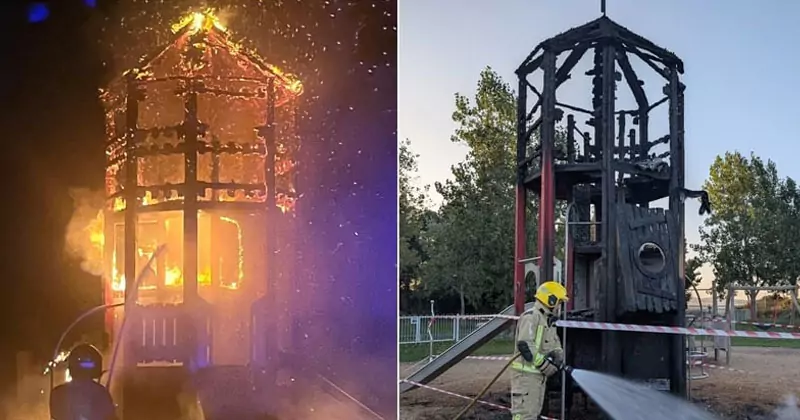 കുട്ടികളുടെ കളിസ്ഥലം കത്തിനശിച്ചു play grnd