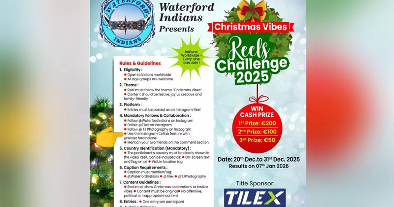 ക്രിസ്തുമസ് കാലത്ത് റീൽസ് ചാലഞ്ചുമായി വാട്ടർഫോർഡ് ഇന്ത്യൻസ്