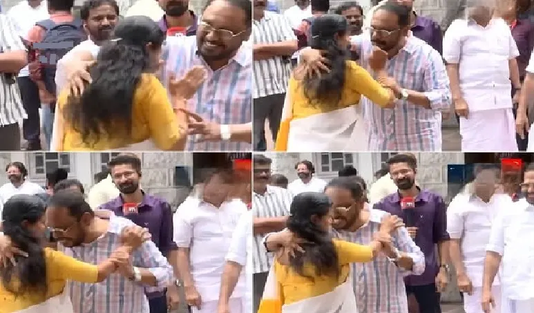 ബിന്ദുകൃഷ്ണയെ ചേർത്ത് പിടിച്ച് പരസ്യമായി ‘ സ്നേഹപ്രകടനം ‘ നടത്താൻ ശ്രമിച്ച് ചെറിയാൻ ഫിലിപ്പ് ; തള്ളി മാറ്റി രക്ഷപെട്ട് ബിന്ദുകൃഷ്ണ